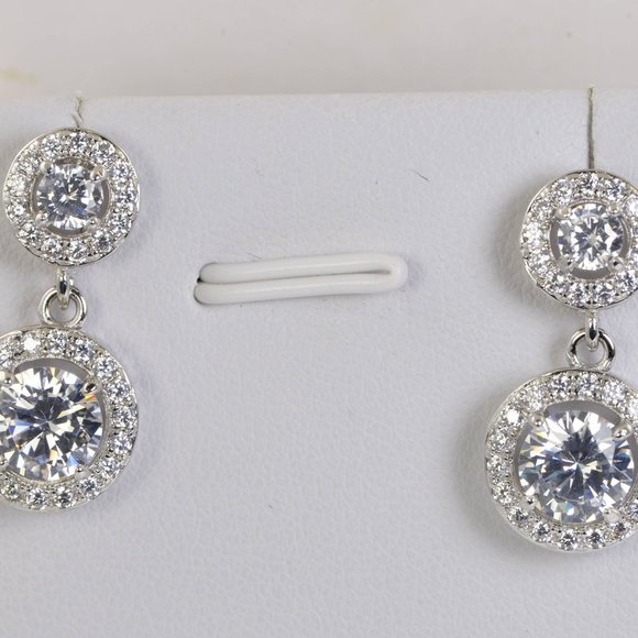 Luxury CZ Trendy Halo Brilliant Drop Dangle Earrings - Picture 3 of 3